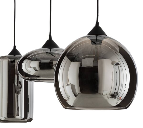 Lindby függőlámpa Marla, 3-lámpás, üveg, füstszürke, 102cm, dimmelhető, Alu / szürke / cink, Nappali / Étkező, fém, Modern