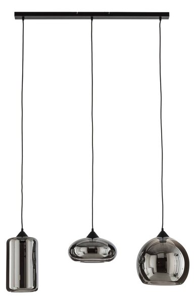 Lindby függőlámpa Marla, 3-lámpás, üveg, füstszürke, 102cm, dimmelhető, Alu / szürke / cink, Nappali / Étkező, fém, Modern