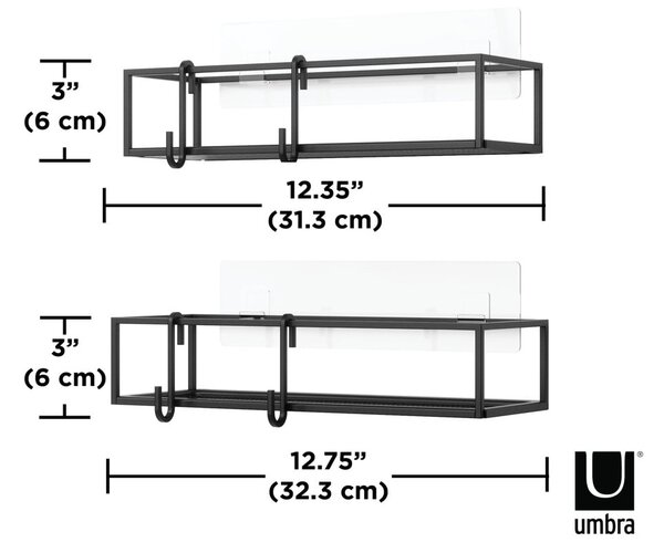 Fekete öntapadós acél fürdőszobai polc szett 2 db-os Cubiko – Umbra