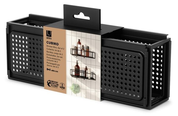 Fekete öntapadós acél fürdőszobai polc szett 2 db-os Cubiko – Umbra