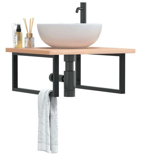 VidaXL acél és tömör bükkfa falra szerelhető mosdópolc