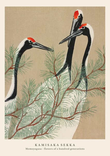 Festmény reprodukció Cranes (Special Edition Japandi Vintage) - Kamisaka Sekka, (30 x 40 cm)
