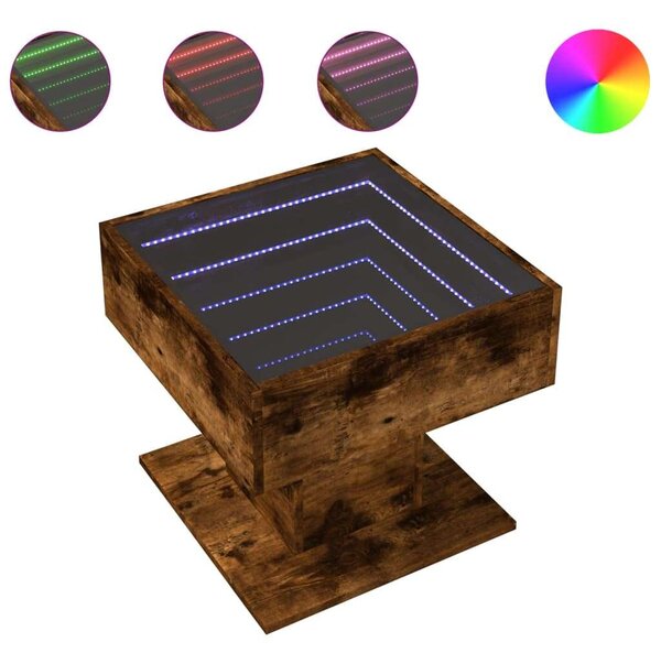 VidaXL LED-es Dohányzóasztal - Füstös Tölgy - 50x50 cm