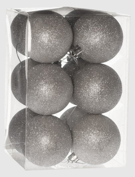 Ezüst glitteres műanyag karácsonyi gömb szett 6 cm 12 db