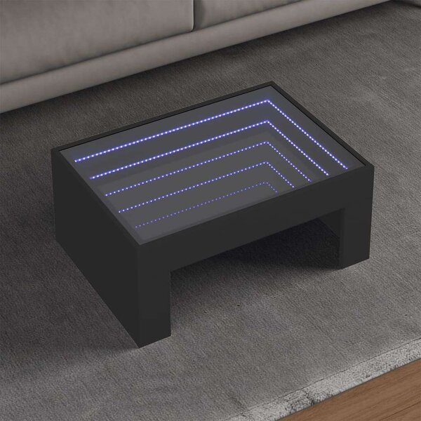 LED Dohányzóasztal - Végtelen Tükör - Fekete - 70x50x30 cm