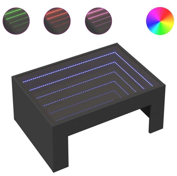 LED Dohányzóasztal - Végtelen Tükör - Fekete - 70x50x30 cm