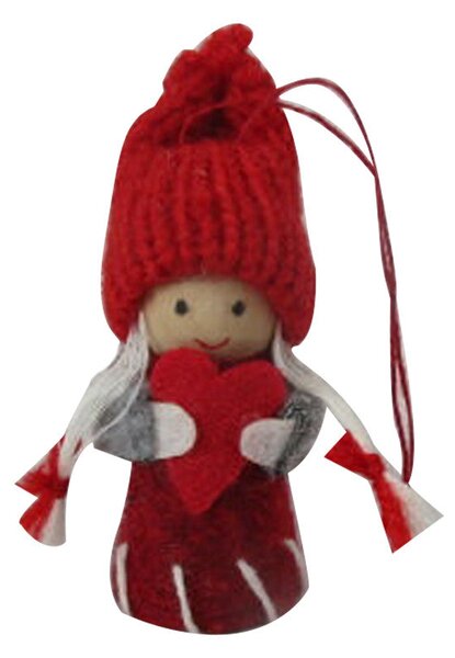 Kislány szívvel textilfigura akasztóval 9 cm