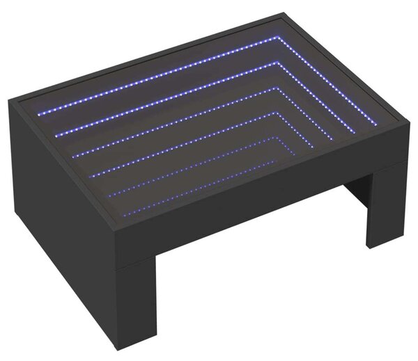 LED Dohányzóasztal - Végtelen Tükör - Fekete - 70x50x30 cm
