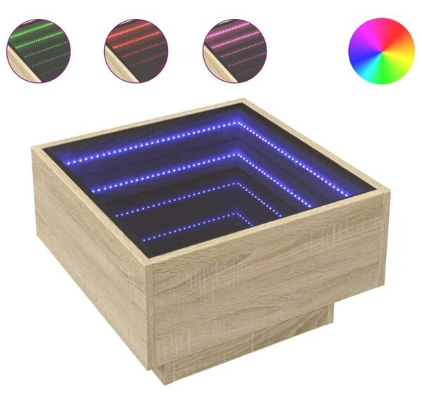 VidaXL LED Tükör Dohányzóasztal - Fa - 50x50x30 cm