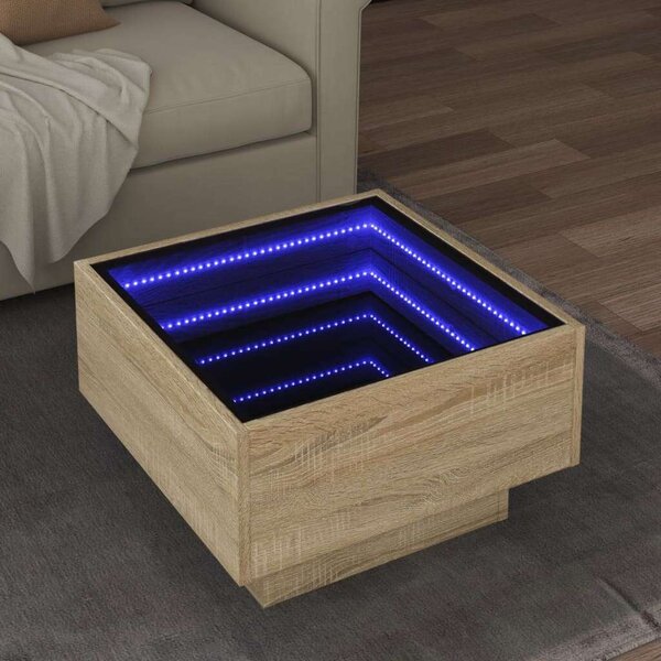 VidaXL LED Tükör Dohányzóasztal - Fa - 50x50x30 cm