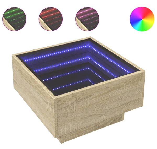 VidaXL LED Tükör Dohányzóasztal - Fa - 50x50x30 cm