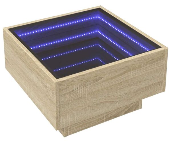 VidaXL LED Tükör Dohányzóasztal - Fa - 50x50x30 cm
