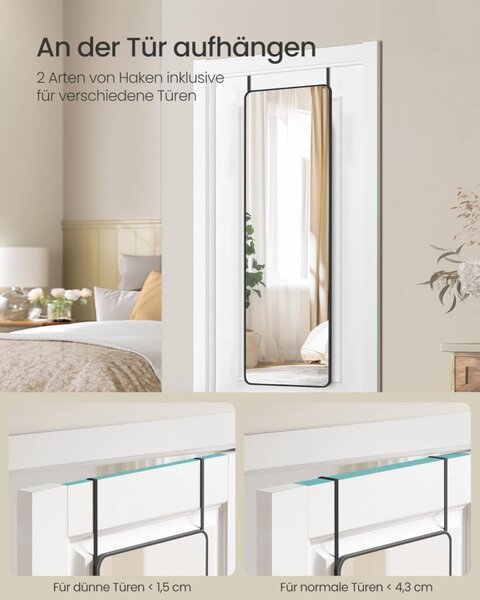 SONGMICS Teljes Alakos Tükör 120x40cm Alumínium Keretes Edzett Üveg Tintafekete