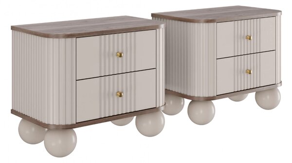 Vesper éjjeliszekrény készlet 56 cm - kasmír / diófa / arany fogantyúk / gömb alakú lábak