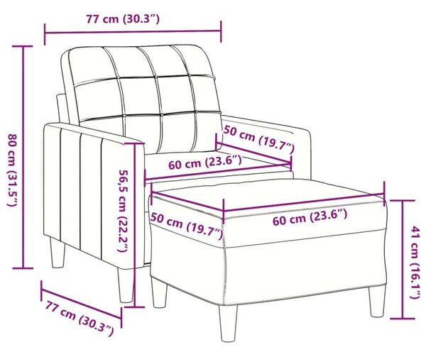VidaXL Barna Bársony Fotel Lábtartóval - 77x77x80 cm