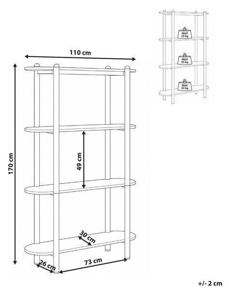 Háromszintes könyvespolc GRANITY 170 cm Bézs
