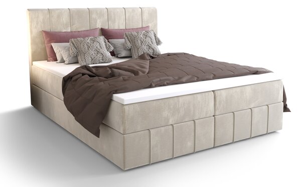 Franciaágy Boxspring 160 cm Barack (bézs) (matraccal és tárolóhellyel)