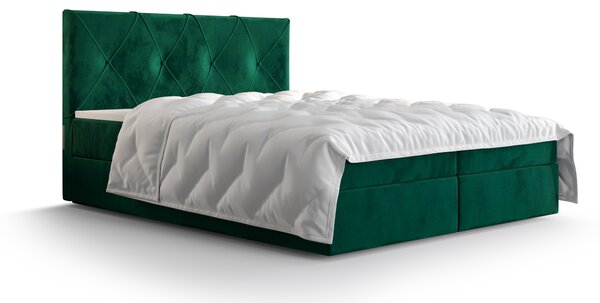 Franciaágy Boxspring 140 cm Athena (oliva) (matraccal és tárolóhellyel)
