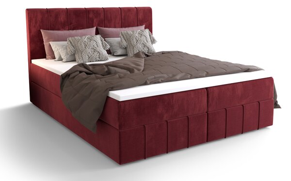 Franciaágy Boxspring 140 cm Barack (bordó) (matraccal és tárolóhellyel)