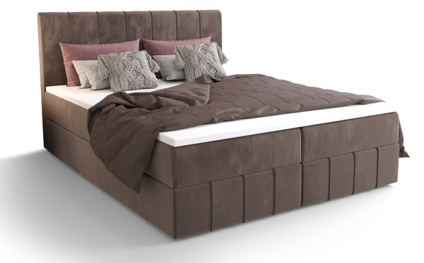 Franciaágy Boxspring 180 cm Barack (barna) (matraccal és tárolóhellyel)