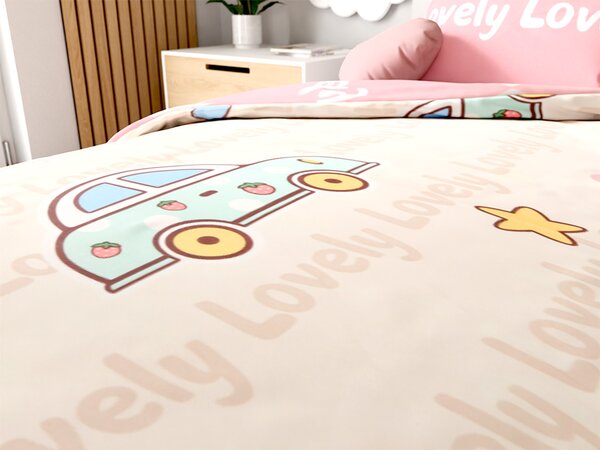 AUTÓK LOVELY rózsaszín pamut baba ágyneműhuzat