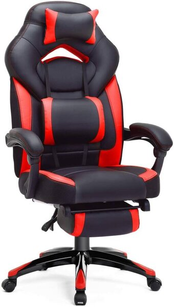 SONGMICS Gamer szék, irodai szék lábtartóval, állítható fejtámla, deréktámasz