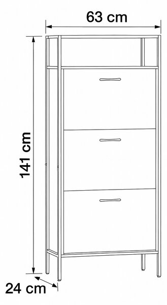 Cipősszekrény rekeszekkel G1009 OAK, tölgyfa, 3 emelet