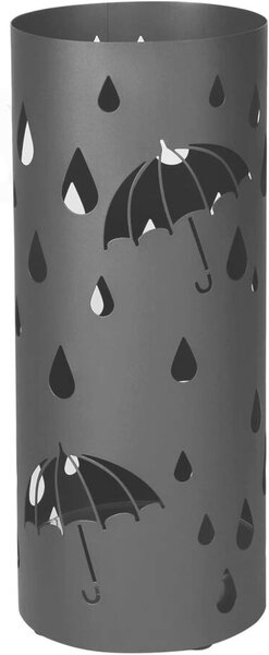 Fém esernyőtartó, kerek esernyőtartó állvánnyal, horgokkal és csepptálcával, 49 x O 19,5 cm