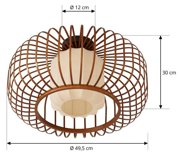 Lindby Davella mennyezeti világítás, Ø 50 cm, bambusz, textil, dimmelhető, Sötét fa, Nappali / Étkező, Bambusz, Skandináv