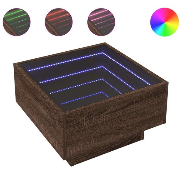 VidaXL LED-es Dohányzóasztal - Barna Tölgy - 50x50 cm