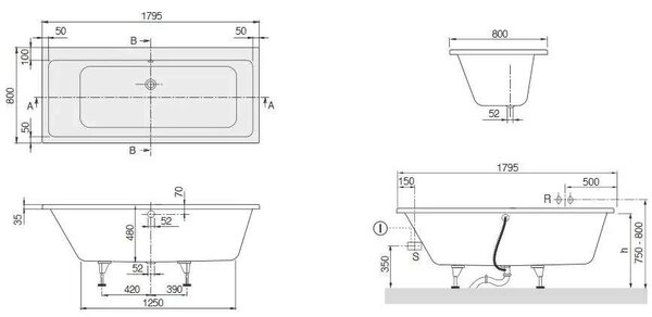 Villeroy & Boch Subway Fürdőkád - Akril - 180x80 cm