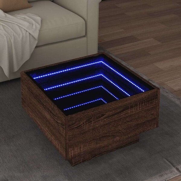VidaXL LED-es Dohányzóasztal - Barna Tölgy - 50x50 cm