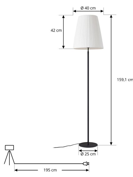 Lindby Virelle álló világítás, fekete/fehér, textil, magasság 170 cm, Fehér / opál, Nappali / Étkező, Textil / szövet / selyem, Modern