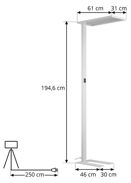 PRIOS Prios LED irodai állólámpa Taronis, fehér, 195 cm, sötétíthető, dimmelhető, Fehér / opál, Dolgozószoba / Iroda, Alumínium, Modern