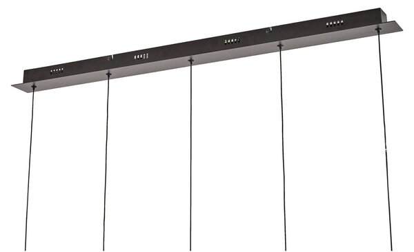 Lucande LED függő lámpa Hayley, fekete, 5 izzós, hosszúkás, Tiszta / átlátszó, Nappali / Étkező, Üveg, Modern