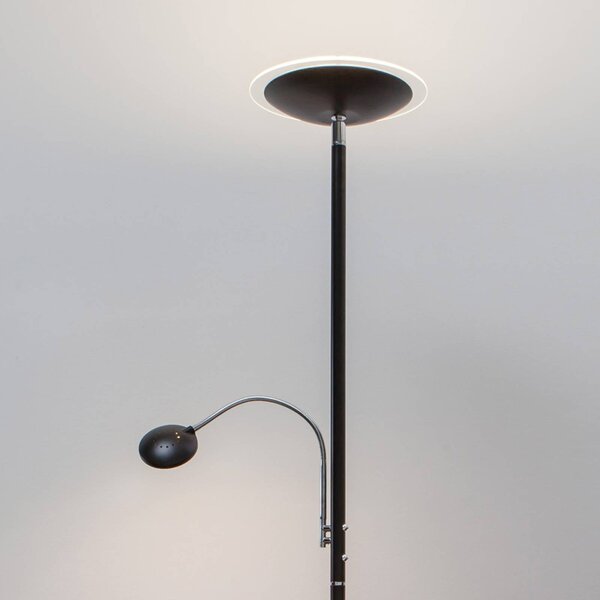 Lindby Malea LED álló lámpa, fekete, olvasólámpa, dimmelhető fényerő,, Fekete, Nappali / Étkező, fém, Modern