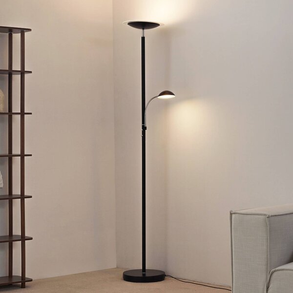 Lindby Malea LED álló lámpa, fekete, olvasólámpa, dimmelhető fényerő,, Fekete, Nappali / Étkező, fém, Modern
