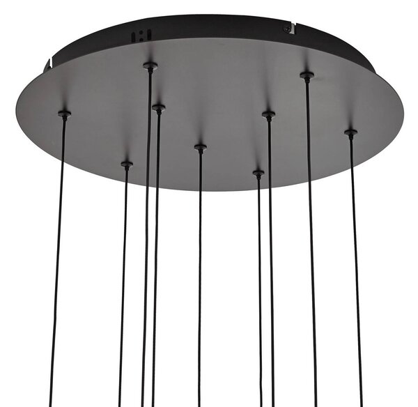 Lucande LED lógó lámpa Hayley, fekete, 9 izzós, üveg, Tiszta / átlátszó, Nappali / Étkező, Üveg, Modern