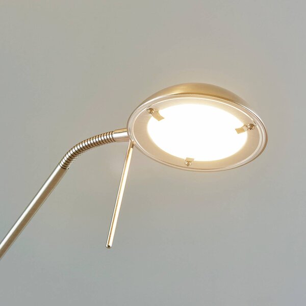 Lindby LED állólámpa Yveta, nikkel színű, fém, fényerőszabályzóval, dimmelhető, Alu / szürke / cink, Nappali / Étkező, fém, Modern