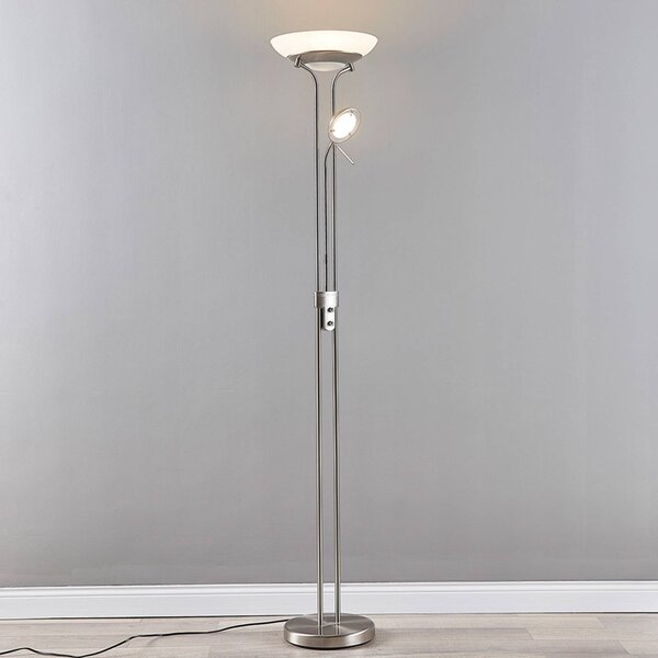 Lindby LED állólámpa Yveta, nikkel színű, fém, fényerőszabályzóval, dimmelhető, Alu / szürke / cink, Nappali / Étkező, fém, Modern