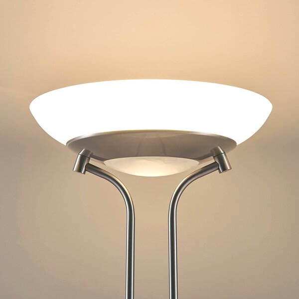 Lindby LED állólámpa Yveta, nikkel színű, fém, fényerőszabályzóval, dimmelhető, Alu / szürke / cink, Nappali / Étkező, fém, Modern