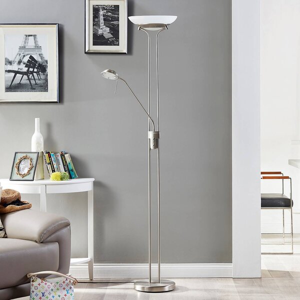 Lindby LED állólámpa Yveta, nikkel színű, fém, fényerőszabályzóval, dimmelhető, Alu / szürke / cink, Nappali / Étkező, fém, Modern