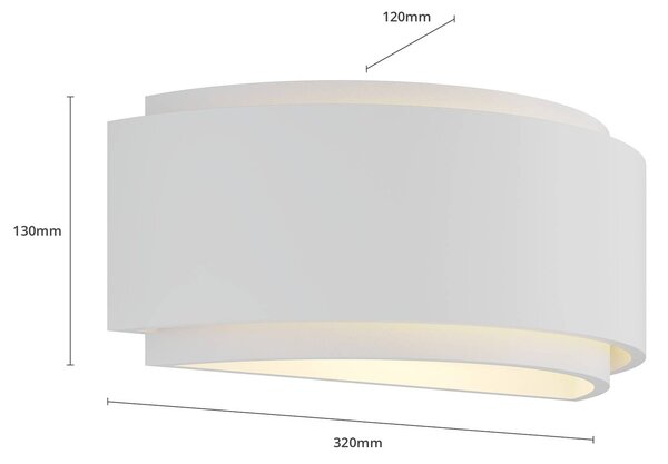Lindby fali lámpa Cassian, gipsz, 32 cm, fehér, félköríves, dimmelhető, Fehér / opál, Hálószoba, Gipsz / agyag, Modern