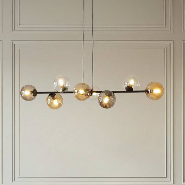 EMIBIG LIGHTING Lógó világítás Glassy, 8 izzós, fekete, grafit/borostyán/tiszta, dimmelhető, Fekete, Nappali / Étkező, Üveg, Modern