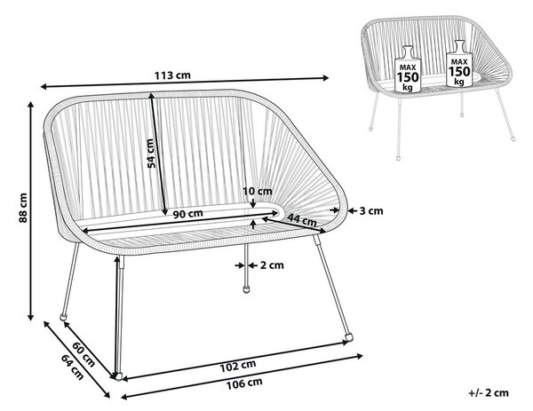 Kerti pad ACAPULCO II 113 cm PE Rattan Fekete