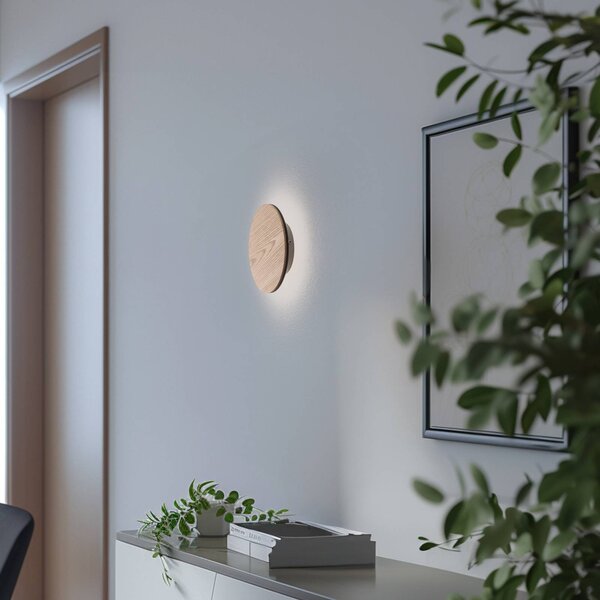 Argon Orios LED fali lámpa, fa, Ø 20 cm, indirekt fényelosztás, Világos fa, Nappali / Étkező, Fa, Modern