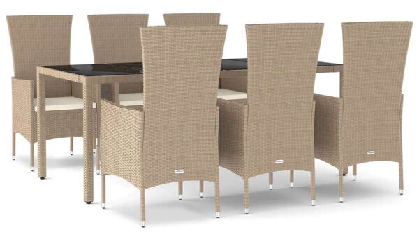 Polyrattan Kerti Étkezőgarnitúra - 7 részes - Bézs