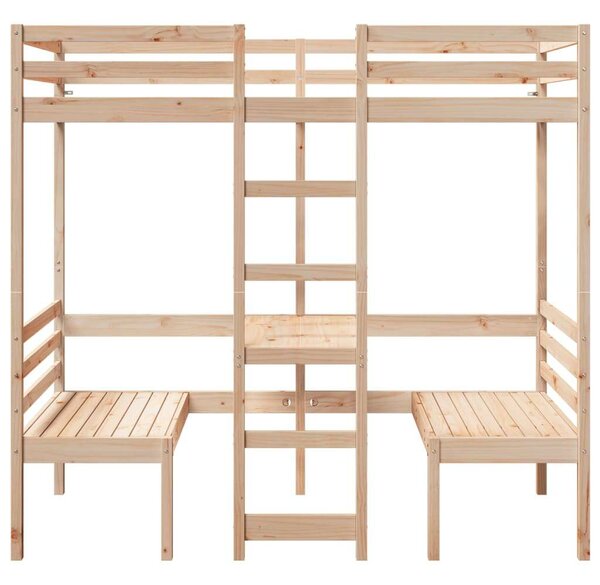 VidaXL tömör fenyő galériaágy-keret asztallal és székekkel 90 x 200 cm