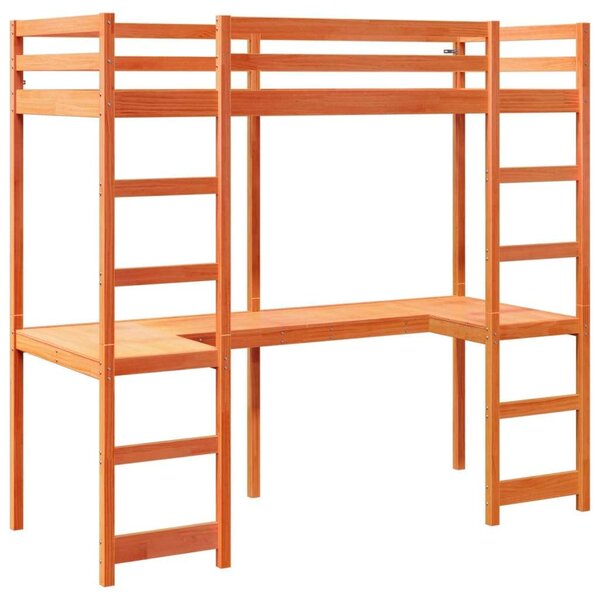 VidaXL viaszbarna tömör fenyő galériaágy-keret matrac nélkül 75x190 cm