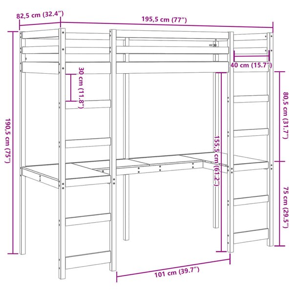 VidaXL viaszbarna tömör fenyő galériaágy-keret matrac nélkül 75x190 cm
